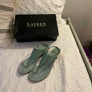 Ralph Lauren snakeskin wedges, sea foam, size 8!
